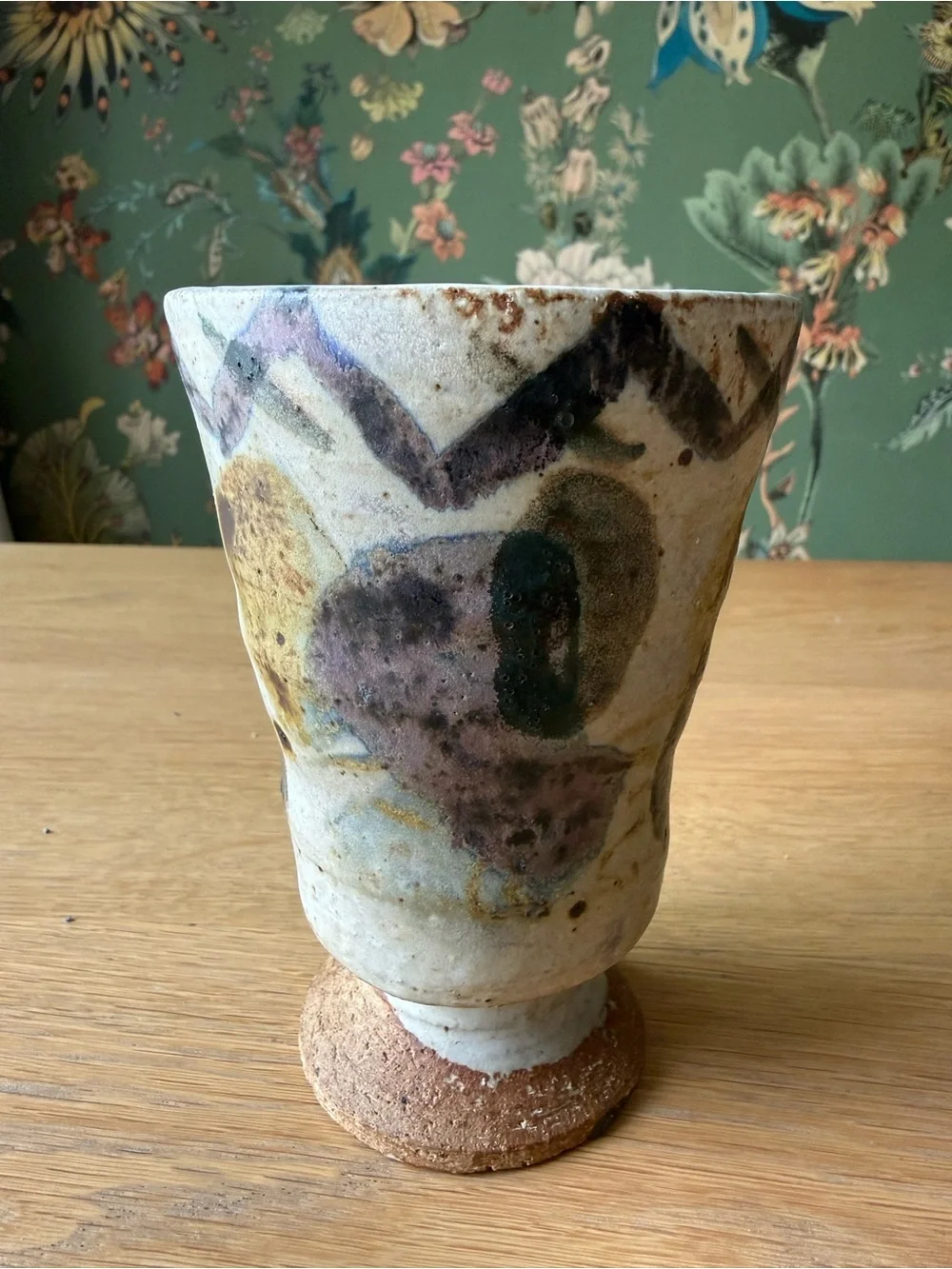 Midcentury MCM Pottery Vase 1964 60s 5 1/2” Tall Goblet Style Gray Violet Signed